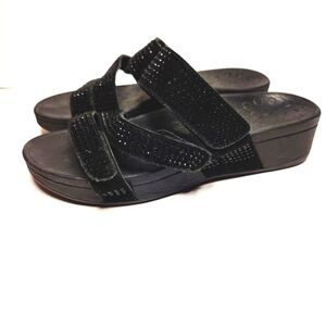 VIONIC Pacific Alexis Black Suede Embellished Bling Adjustable Strap Sandal 11